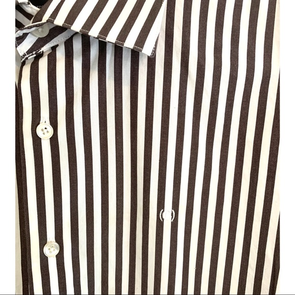 Cacharel brown/white striped collared shirt large - Picture 3 of 8